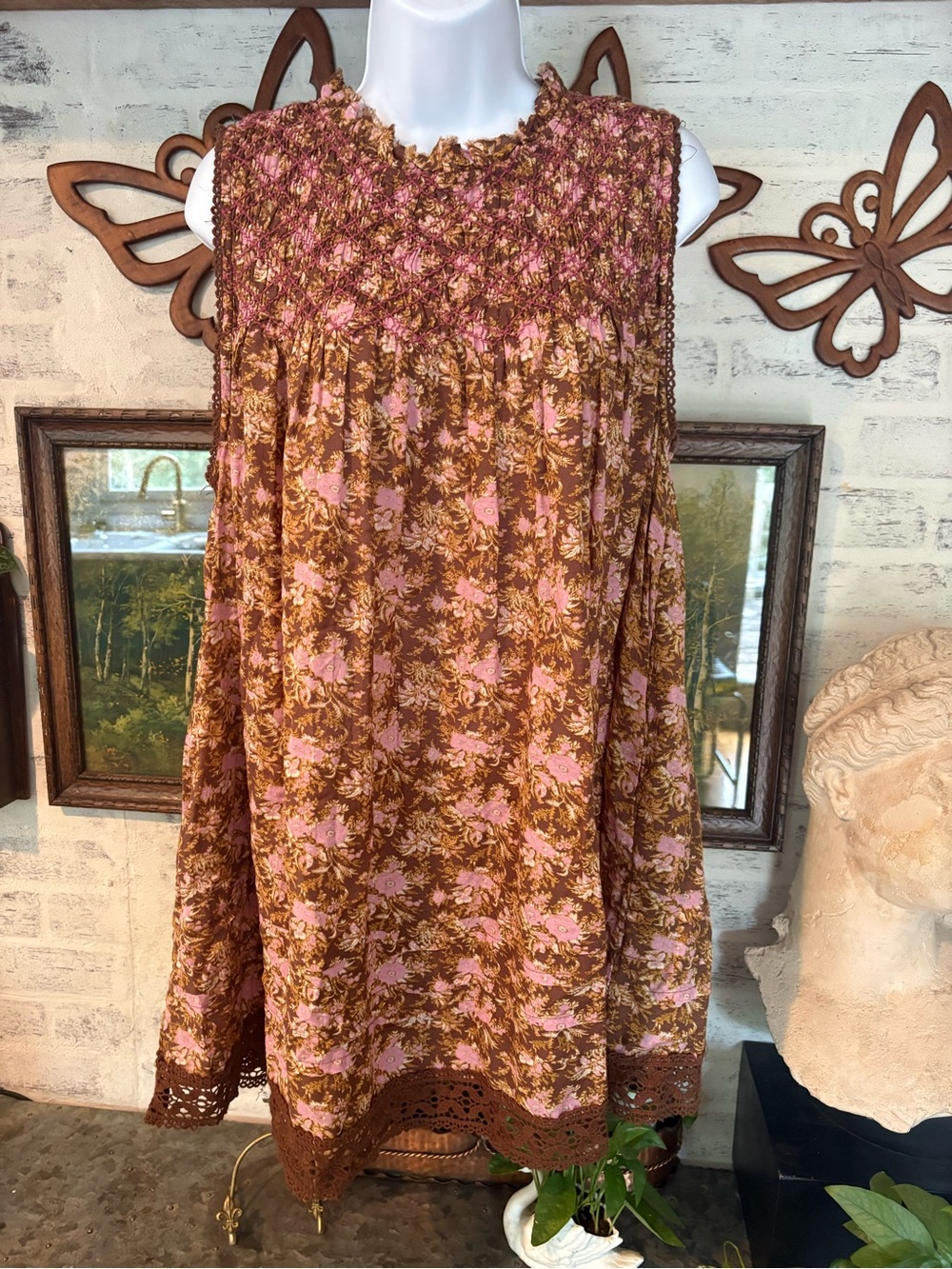 Free People Shea Printed Mini Dress in a brown and pink floral print, - Picture 5 of 10